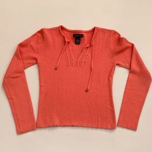 Coral Pink Long Sleeve Knit Top Size Medium